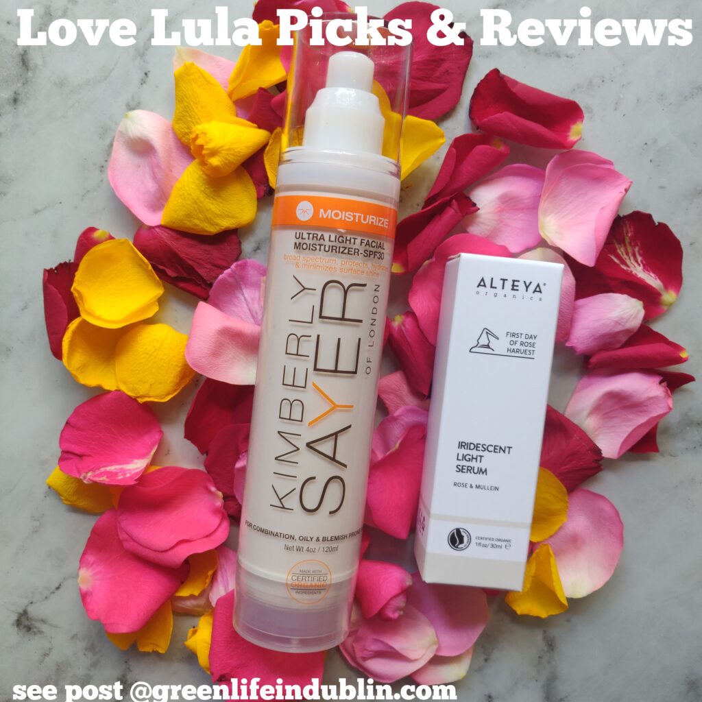 Love Lula Products - Alteya Certified Organic Iridescent Light Serum Rose & Mullein & Kimberly Sayer Ultra Light Organic Facial Moisturiser - SPF30