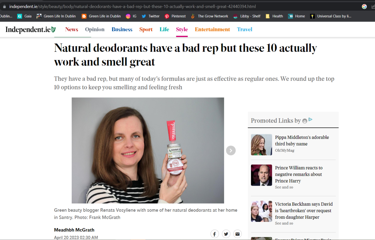 Irish Independent, Natural Deodorants & Me - Green Life In Dublin